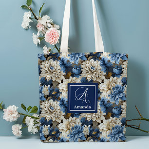 Schicke blau-weiße Blumen personalisierte Tragetas