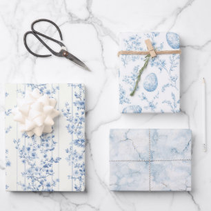 Schicke blaue Blumen-Oster-Eier Geschenkpapier Set