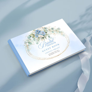 Schicke blaue Blumen und goldenes Brautparty-Gäste Gästebuch