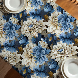Schicke blaue elfenbeinfarbene Blumen-Tischdecke e Tischdecke