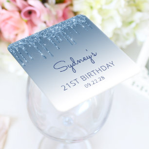 Schicke blaue Glitter-Drip-21.-Geburtstagsfeier Rechteckiger Pappuntersetzer