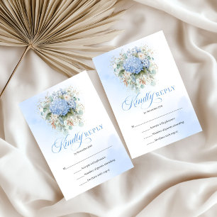 Schicke blaue Hortensien Goldene Hochzeits-RSVP-Ei RSVP Karte