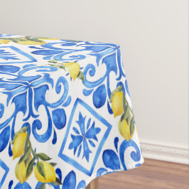 Schicke blaue mediterrane Zitronengardine Tischdecke