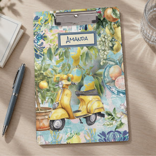 Schicke blaue sizilianische Zitrus-Blumen-Collage Klemmbrett