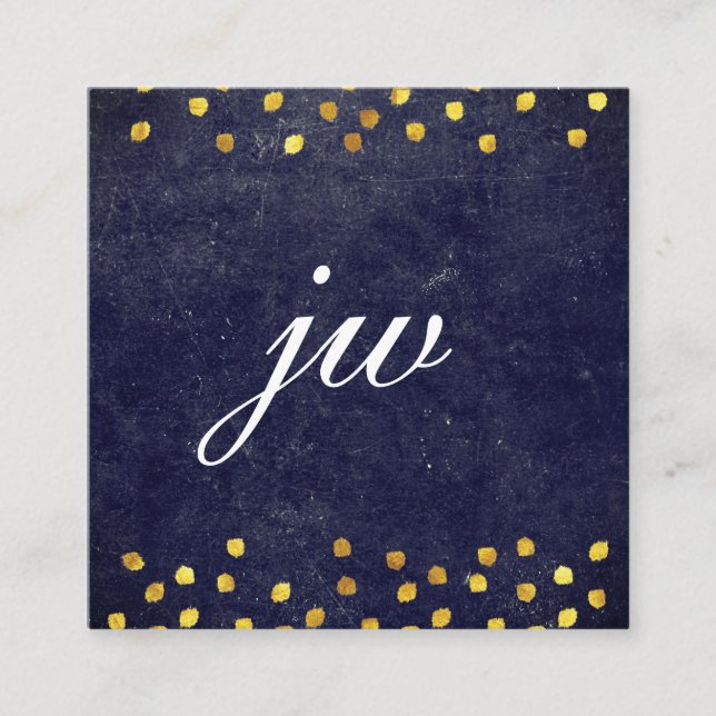 schicke blaue Textur mit goldenen Flecken, monogra Quadratische Visitenkarte (Vorderseite)