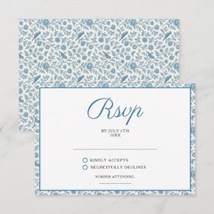 Schicke blaue Toile de Jouy Blumenrand-Hochzeit RSVP Karte