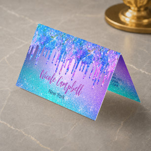 Schicke blaue violette Ombre-Glitter-Tropfen Visitenkarten