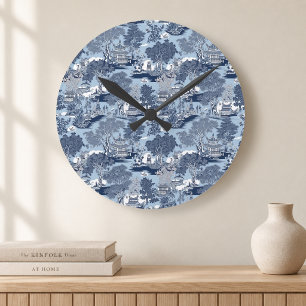 Schicke blaue weiße Weiden-Chinoiserie Cottage Runde Wanduhr