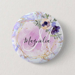 Schicke Blumen Blau Pink Gold Regenbogen Marmor Mo Button