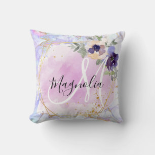 Schicke Blumen Blau Pink Gold Regenbogen Marmor Mo Kissen