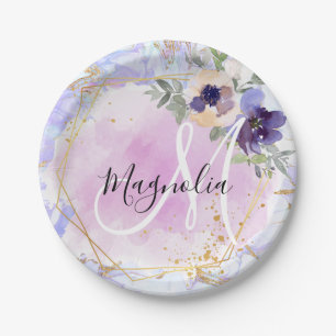 Schicke Blumen Blau Pink Gold Regenbogen Marmor Mo Pappteller
