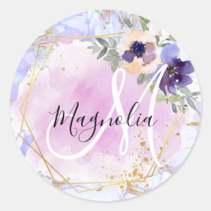 Schicke Blumen Blau Pink Gold Regenbogen Marmor Mo Runder Aufkleber