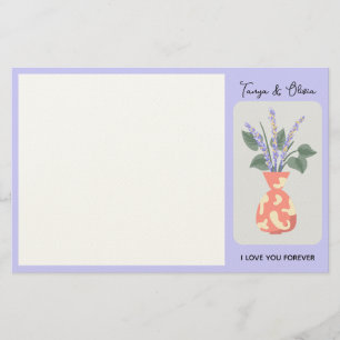Schicke Blumen-Vase-Illustration mit Lavendel Briefpapier