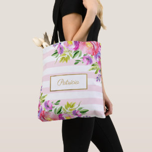 Schicke Blumenaquarell Rosa und Weiße Streifen
