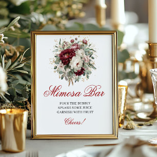 Schicke Blush-Burgunder-Blumen-Mimosa-Bar-Schild Poster
