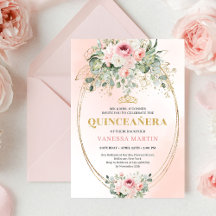 Schicke Blush-Pink-Blumen-Gold-Quinceañera-Boho-Ei