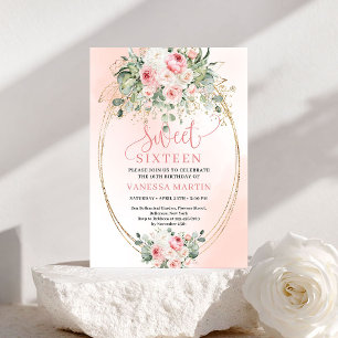Schicke Blush-Rosen Gold Blumen 16. Geburtstagskar Einladung