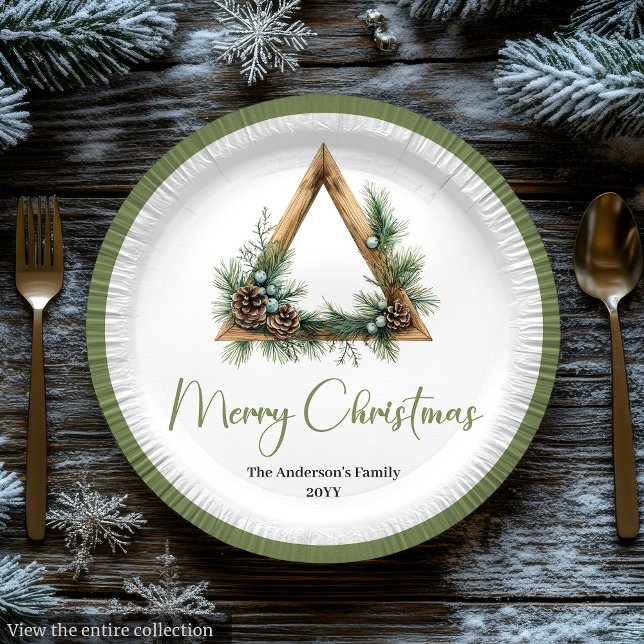 Schicke Bohemian-Rusticale-Weihnachtsbaum-Szene-Te Pappteller (Chic Bohemian Rustic Christmas Tree Scene Plates)