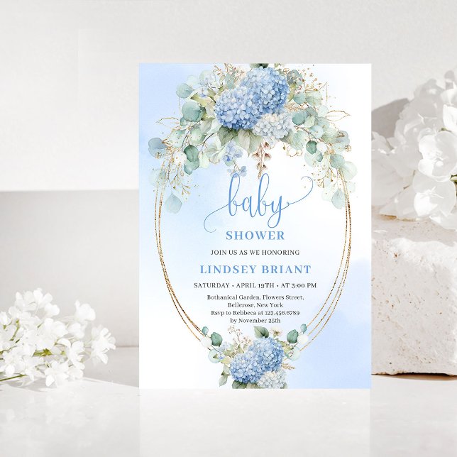 Schicke Boho Blaue Hortensien Baby Shower Einladun Einladung (Chic Boho Blue Hydrangeas Baby Shower Invitation)