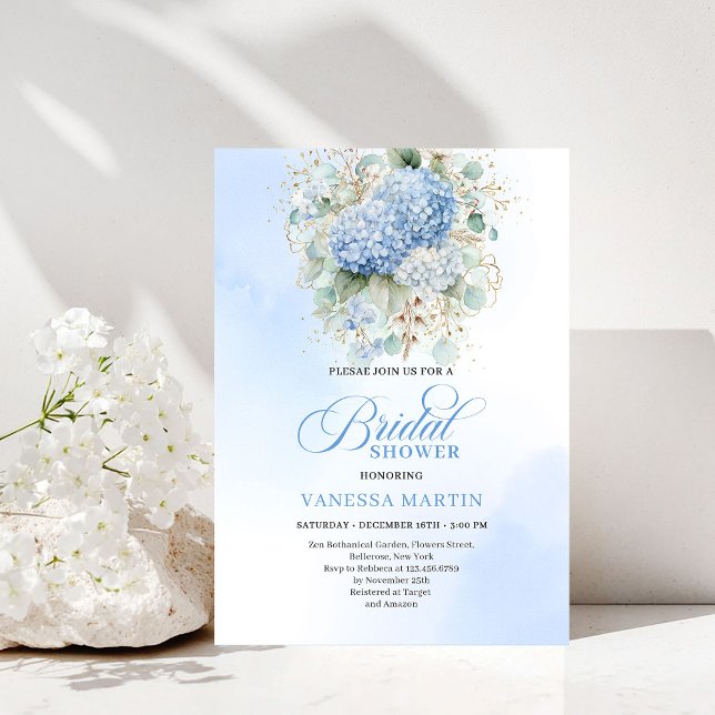 Schicke Boho Blaue Hortensien-Brautjungfern-Einlad Einladung (Chic Boho Blue Hydrangeas Bridal Shower Invitation)