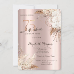 Schicke Boho Blumen Rosen Gold 75. Geburtstag Einladung