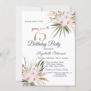 Schicke Boho-Blumen zum 75. Geburtstag Einladung