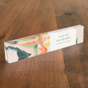 Schicke Boho-Bunte Paradiesvogel-Blumen bemalt Namensplakette