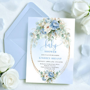 Schicke Boho-Pastellblaue Blumen-Baby-Shower-Einla Einladung