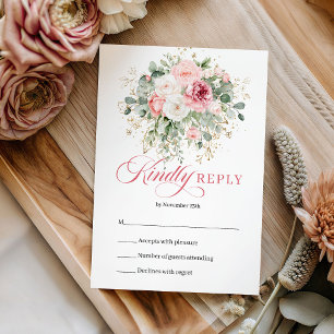 Schicke Boho-Rosé-Rosen-Grün-Gold-Hochzeits-RSVP RSVP Karte