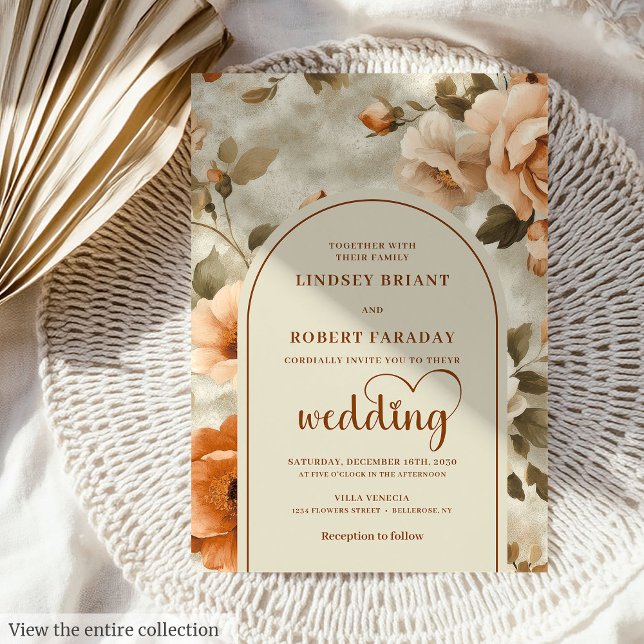 Schicke Boho-Rost-Ivory-Sage-Blumen-Hochzeitseinla Einladung (Chic Boho Rusty Ivory Sage Floral Wedding Invitation

)