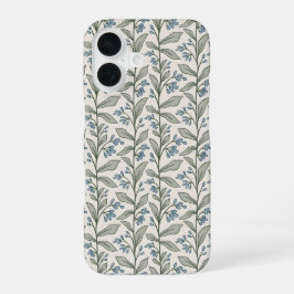 Schicke botanische blaue Blumen grüne Blätter Kuns iPhone 16 Hülle