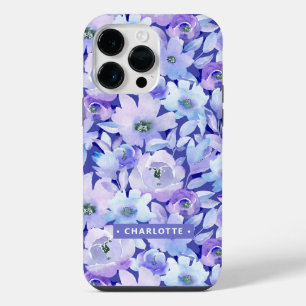 Schicke botanische lila blaue Wasserfarbe Blumenna iPhone 14 Pro Max Hülle
