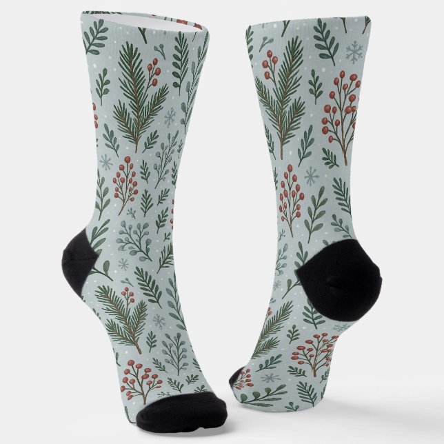 Schicke botanische Stechpalmen-Beeren-Blumenmuster Socken (Gewinkelt)