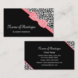 Schicke Boutique Schwarz-Weiß-Leopard Pink Ribbon Visitenkarte