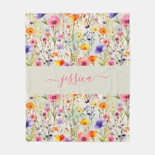 Schicke bunte Wildblumen Wasserfarbe Schriftname Fleecedecke