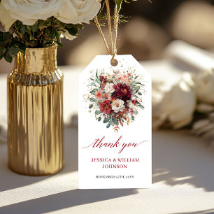 Schicke Burgunder-Gold-Blumen-Hochzeitsgunst-Anhän Geschenkanhänger