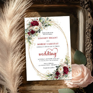 Schicke burgunderrote Boho-Blumen-Hochzeitseinladu Einladung