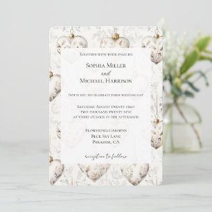 Schicke Creme-Grau-Herz-Ornamente Hochzeit Einladung