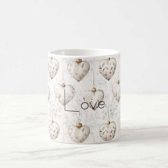 Schicke Creme-Grau-Herzen-Ornamente   Kaffeetasse (Mittel)