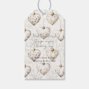 Schicke Creme Graue Herzen Ornamente Hochzeit Geschenkanhänger
