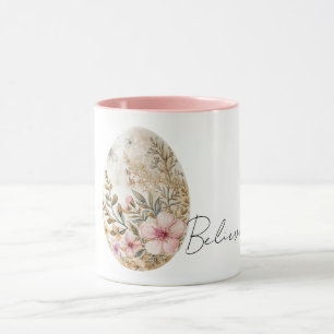 Schicke Creme Rosa Frühlingsblumen Osterei Tasse