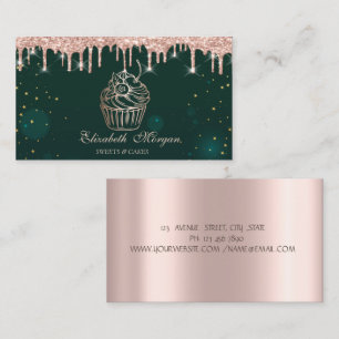 Schicke Cupcake Rose Gold Töpfchen Bäckerei Grün Visitenkarte