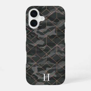 Schicke Dark Olive Camo Rose Gold Geometrische Mon iPhone 16 Hülle