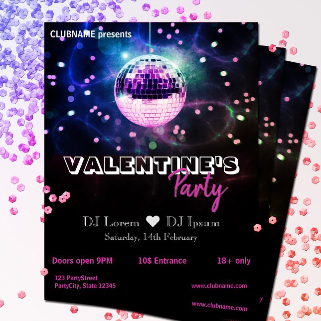 Schicke Disco-Kugel Moderne Valentinstag-Party-Fly Flyer (Von Creator hochgeladen)