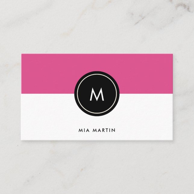 Schicke dunkle rosa und schwärzen | Monogramm Visitenkarte (Vorderseite)