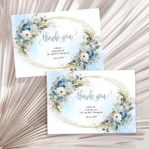 Schicke Dusty Blue Blumen Hochzeit Danke-Karte Dankeskarte