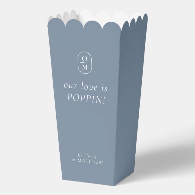 Schicke Dusty-Blue-Monogramm-Popcorn-Geschenkbox Geschenkschachtel (Vorderseite)