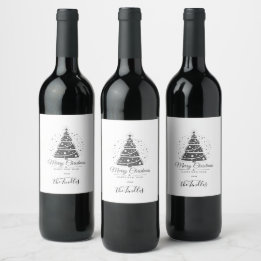 Schicke elegante schwarze weiße Schrift Weihnachts Weinetikett