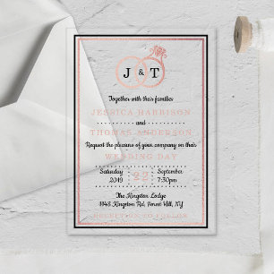 Schicke falsche Roségoldfolie-Monogramm-Hochzeitsr Acryleinladungen