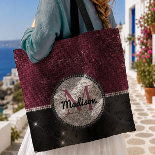 Schicke falsche Silber Glitter Burgund Schwarz Mon